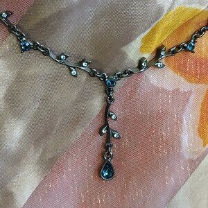 Vintage 1928® Jewelry Brand Leafy Vine With Blue Stones, Black-Plated, Drop